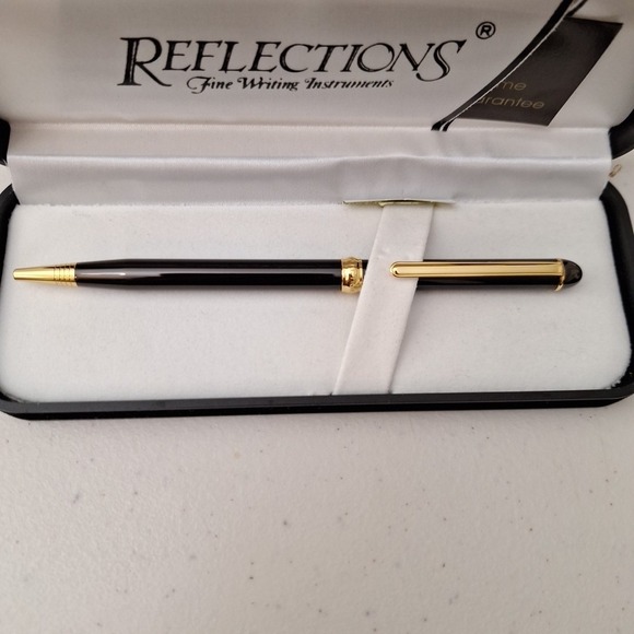 Vtg Reflections Fine Writing Instrument Pen Black And Gold In Original Gift Case - Picture 8 of 13